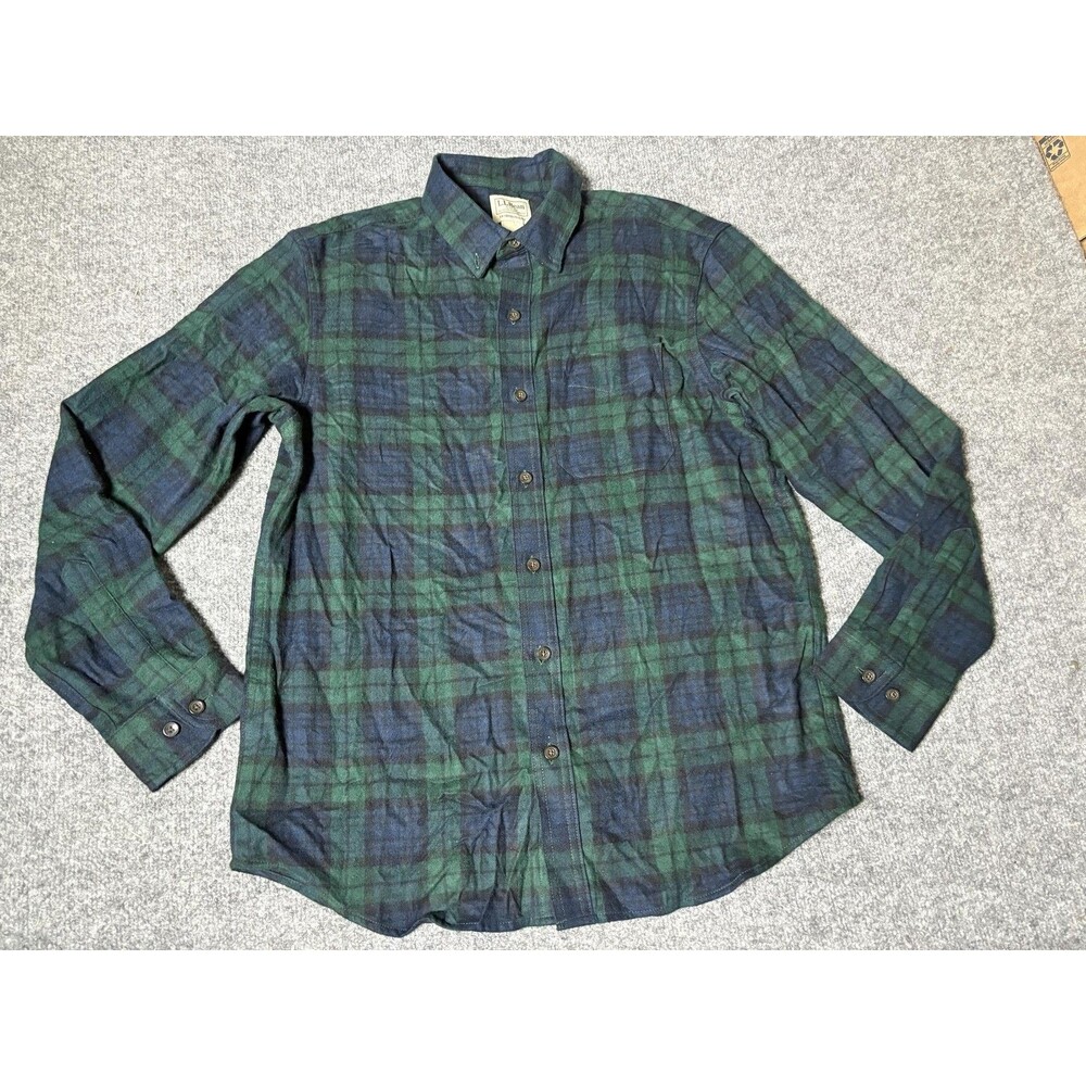 L.L. Bean Shirt Mens M Green Blue Plaid Long Sleeve Flannel Button-Up Casual